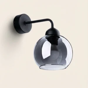 ALINO – Applique Murale Globe en Verre Fumé & Acier Noir