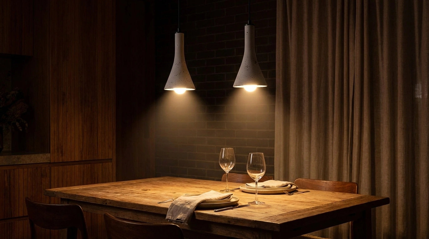 Eclairage table manger suspension béton