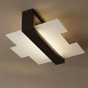 Umbra – Plafonnier Carré en Bois Wengé & Verre