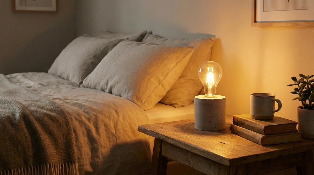 Ambiance lampe béton chevet filament