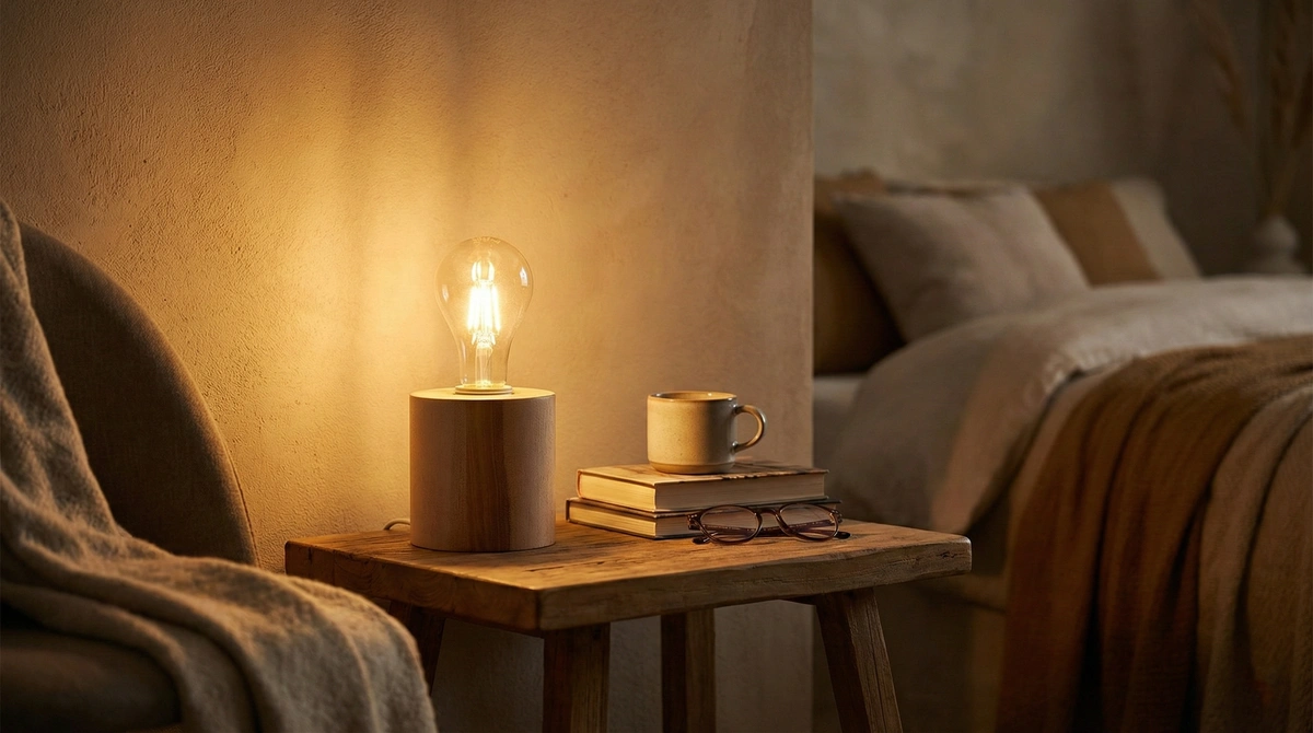 Ambiance lampe cube bois ampoule filament