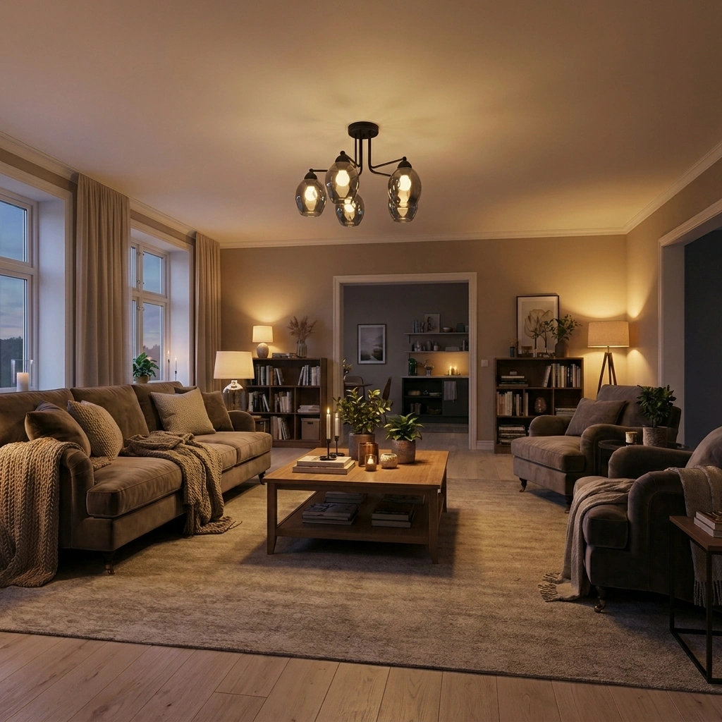 Eclairage salon lustre 5 lampes