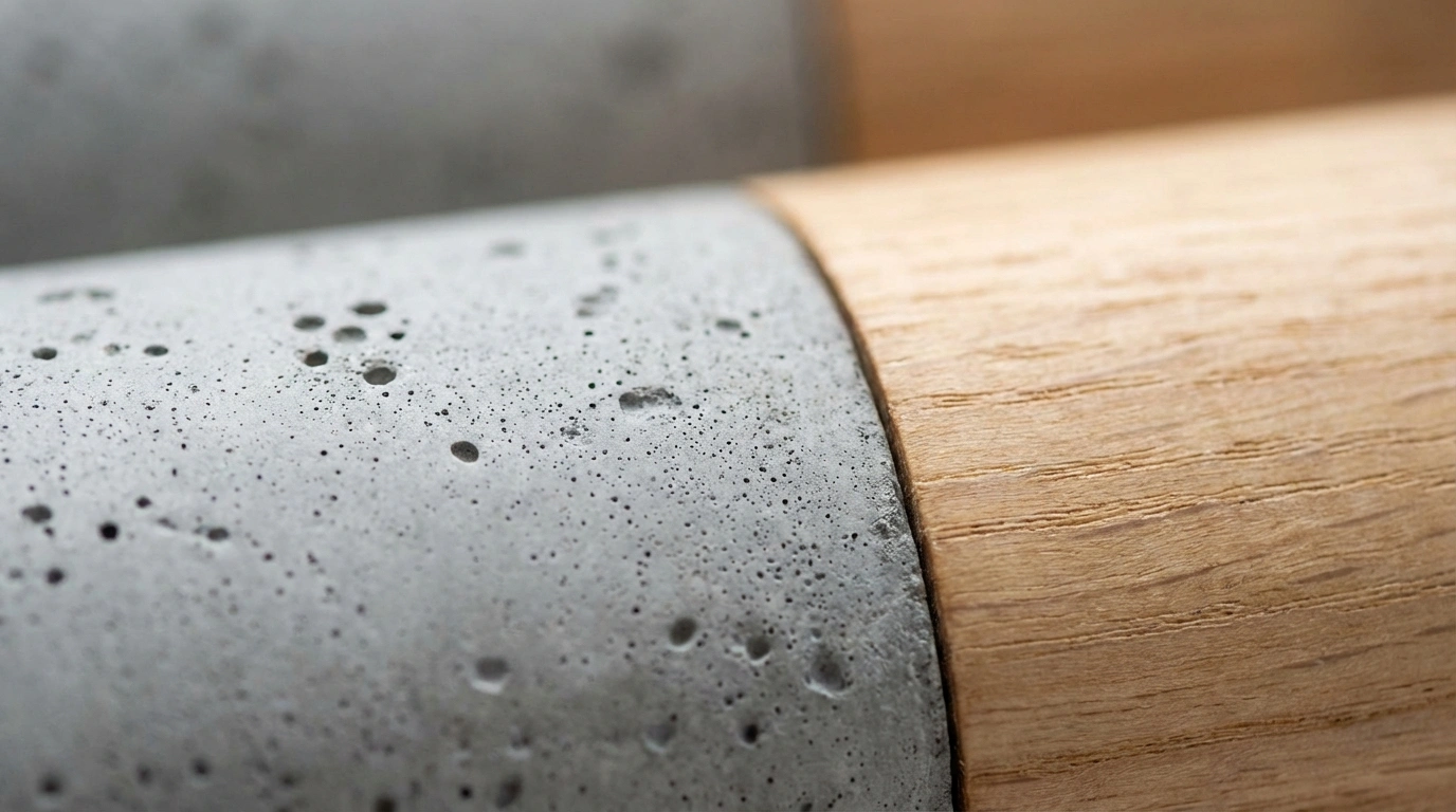 Détail texture béton gris et bois naturel