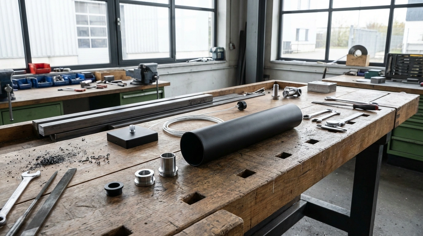 Détail acier noir suspension câble ajustable