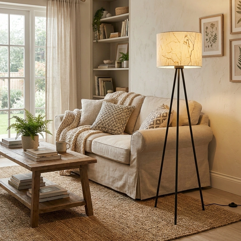 Lampe sur pied Marbela effet marbre beige et noir